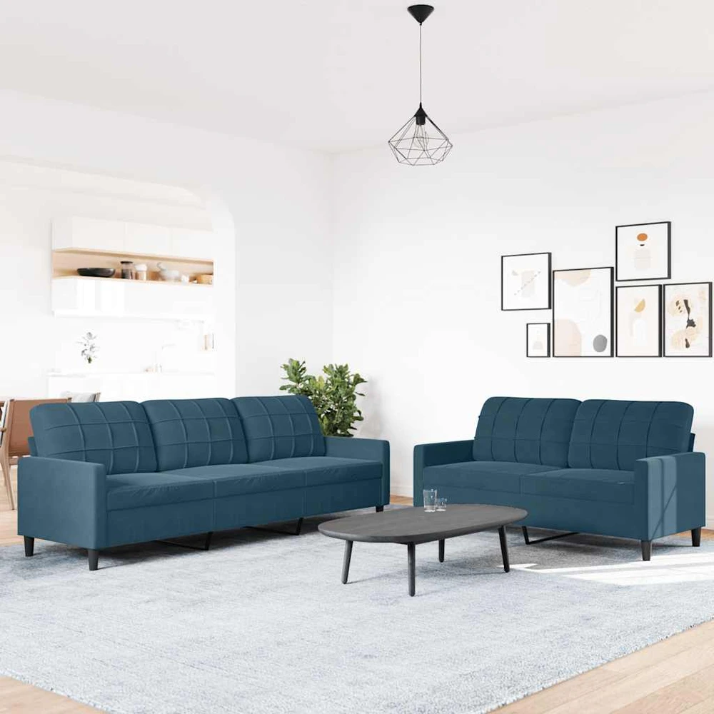 Sofa Sofos komplektas su pagalvėlėmis, 2 dalių, mėlynas, aksomas