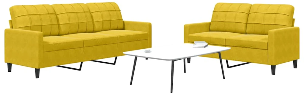 Sofa Sofos komplektas su pagalvėlėmis, 2 dalių, geltonas, aksomas