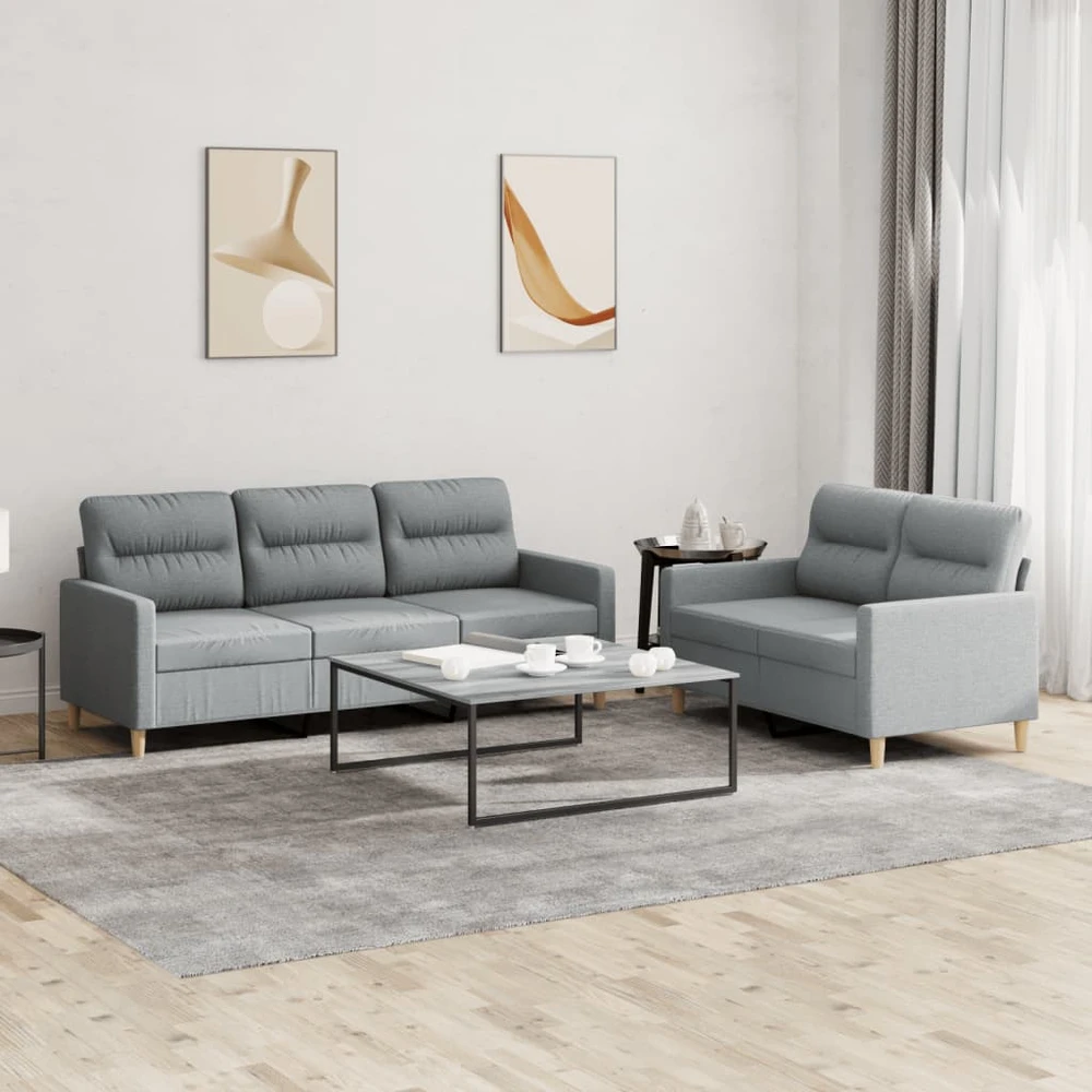 Sofa Sofos komplektas su pagalvėlėmis, 2 dalių, pilkas, audinys