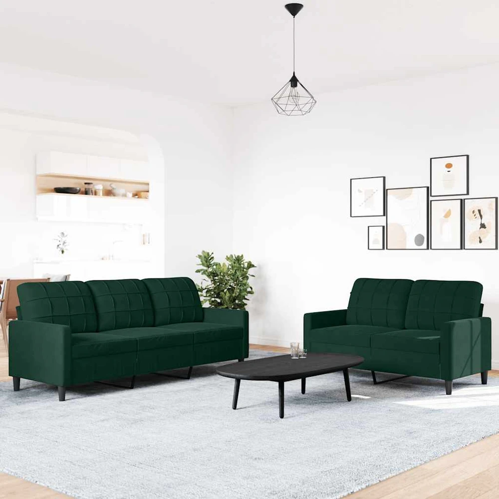 Sofa Sofos komplektas su pagalvėlėmis, 2 dalių, žalias, aksomas