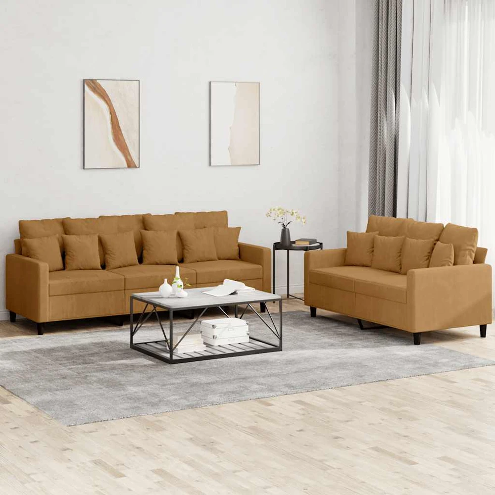 Sofa Sofos komplektas su pagalvėlėmis, 2 dalių, rudas, aksomas
