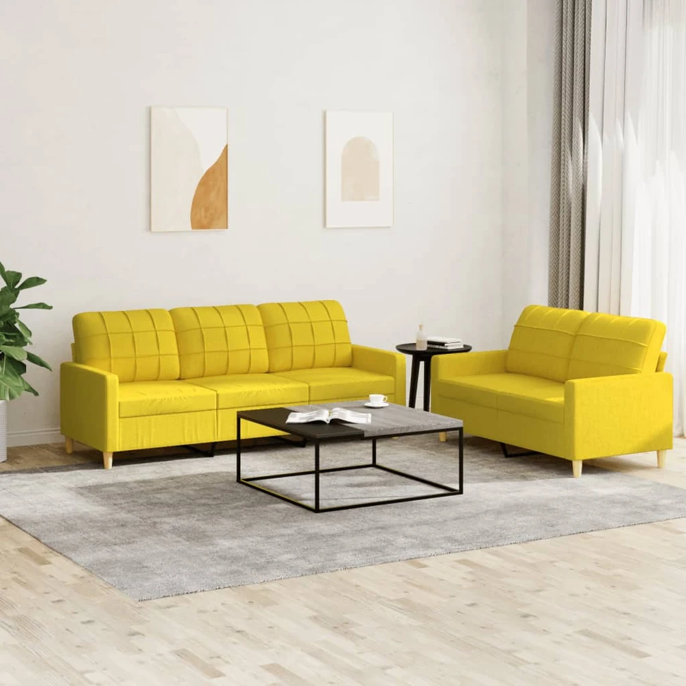 Sofa Sofos komplektas su pagalvėlėmis, 2 dalių, geltonas, audinys