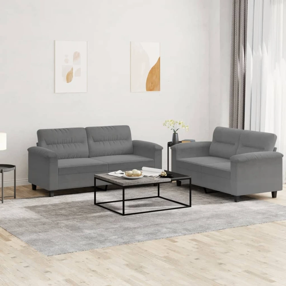 Sofa Sofos komplektas su pagalvėlėmis, 2 dalių, pilkas, audinys