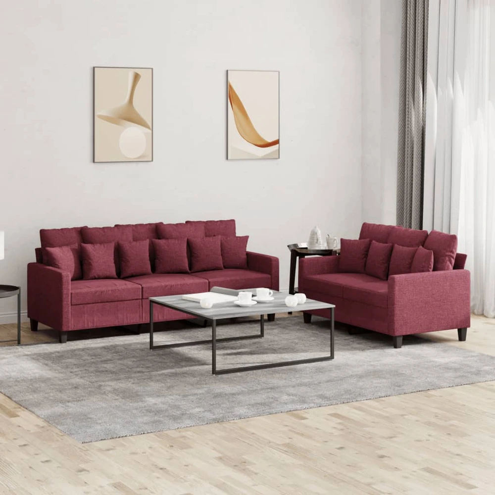 Sofa Sofos komplektas su pagalvėlėmis, 2 dalių, vyno, audinys