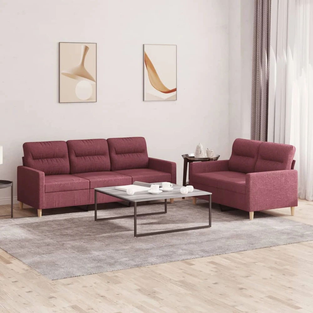 Sofa Sofos komplektas su pagalvėlėmis, 2 dalių, vyno, audinys