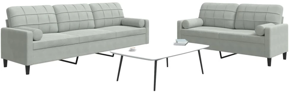 Sofa Sofos komplektas su pagalvėlėmis, 2 dalių, pilkas, aksomas