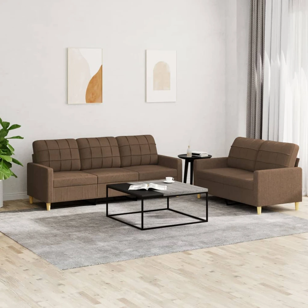 Sofa Sofos komplektas su pagalvėlėmis, 2 dalių, rudas, audinys