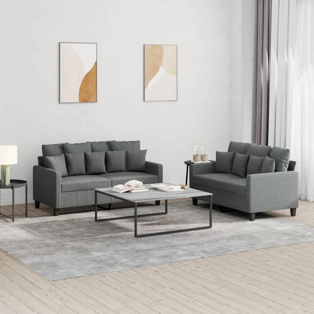 Sofa Sofos komplektas su pagalvėlėmis, 2 dalių, pilkas, audinys
