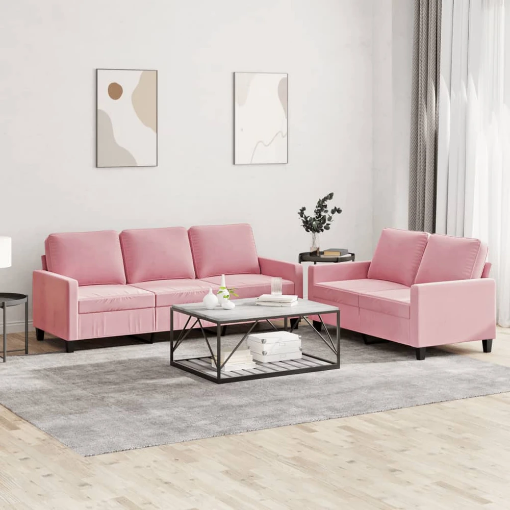 Sofa Sofos komplektas su pagalvėlėmis, 2 dalių, rožinis, aksomas