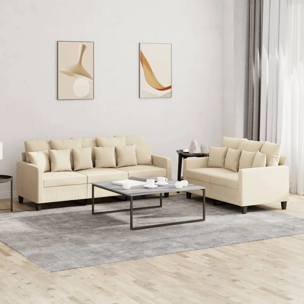 Sofa Sofos komplektas su pagalvėlėmis, 2 dalių, kreminis, audinys