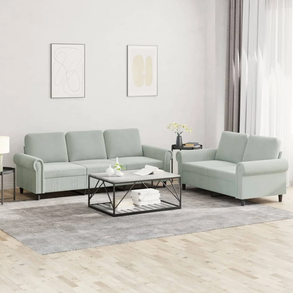 Sofa Sofos komplektas su pagalvėlėmis, 2 dalių, pilkas, aksomas