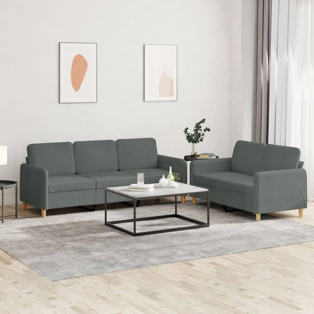 Sofa Sofos komplektas su pagalvėlėmis, 2 dalių, pilkas, audinys