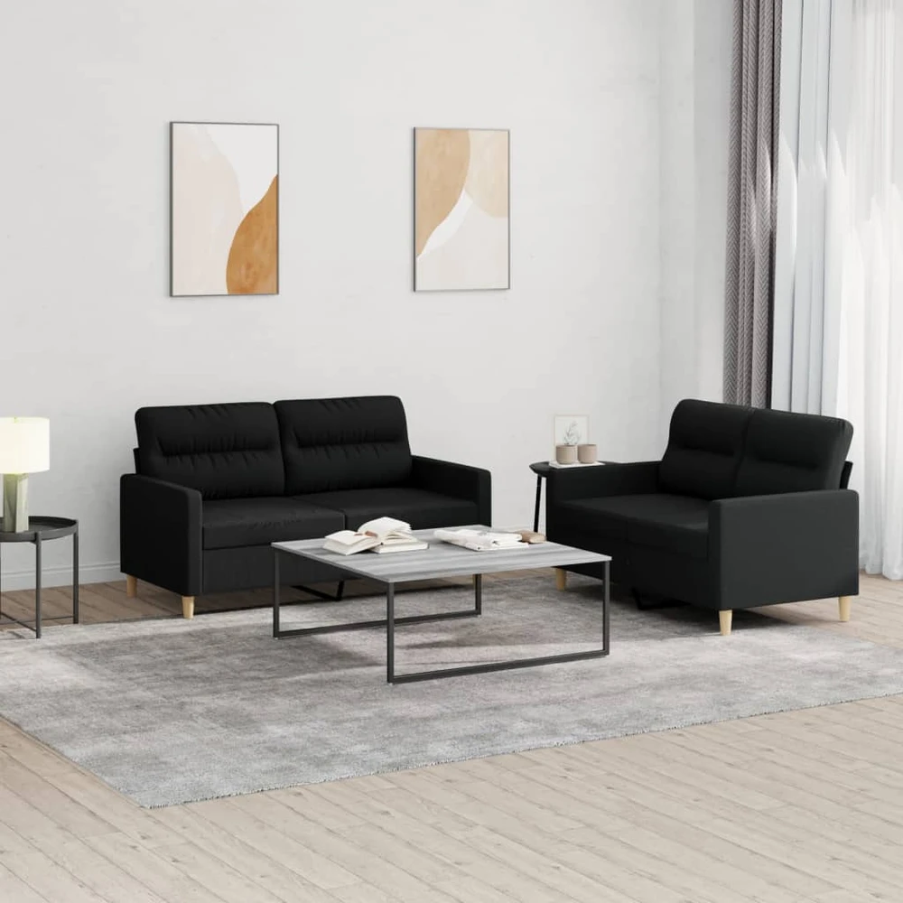 Sofa Sofos komplektas su pagalvėlėmis, 2 dalių, juodas, audinys
