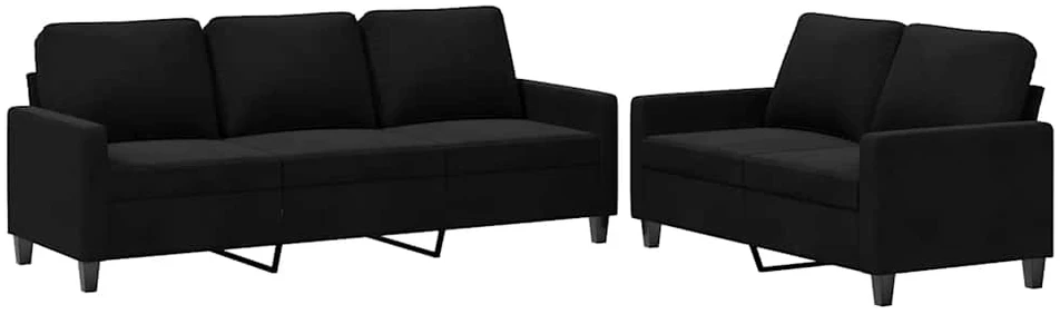 Sofa Sofos komplektas su pagalvėlėmis, 2 dalių, juodas, aksomas