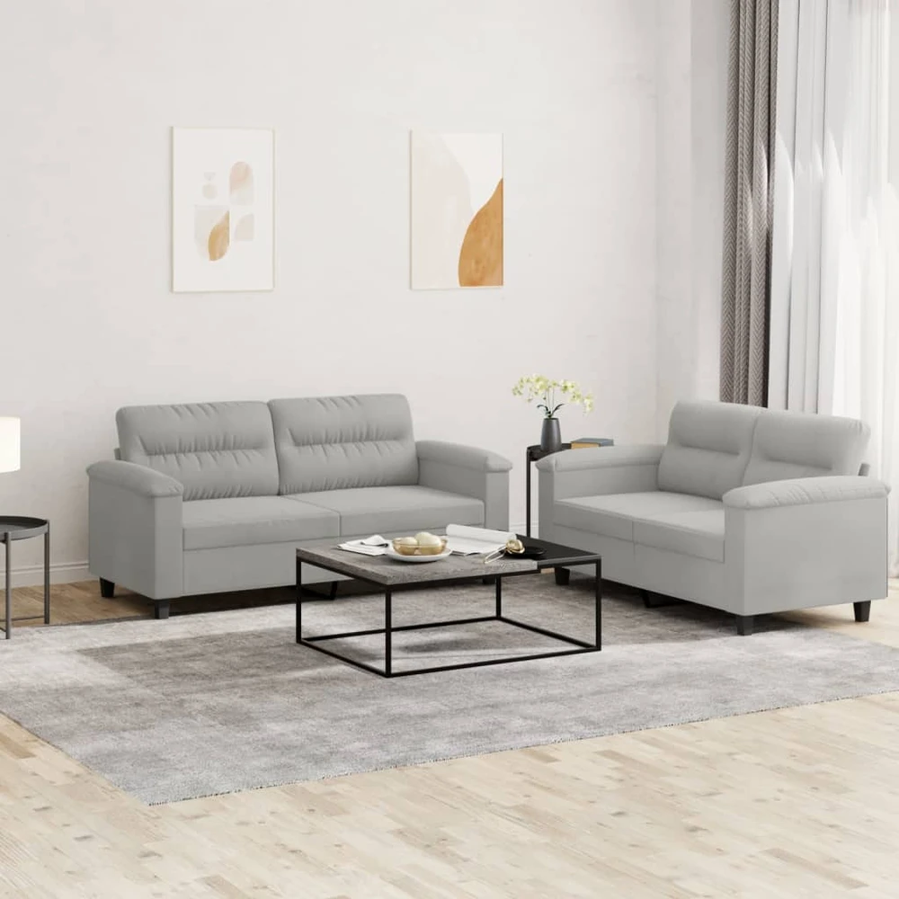 Sofa Sofos komplektas su pagalvėlėmis, 2 dalių, pilkas, audinys