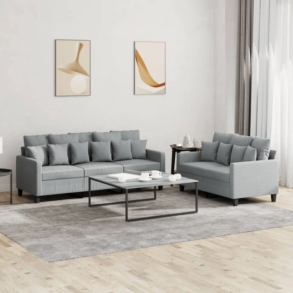 Sofa Sofos komplektas su pagalvėlėmis, 2 dalių, pilkas, audinys