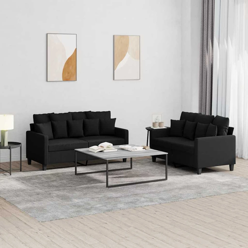 Sofa Sofos komplektas su pagalvėlėmis, 2 dalių, juodas, audinys