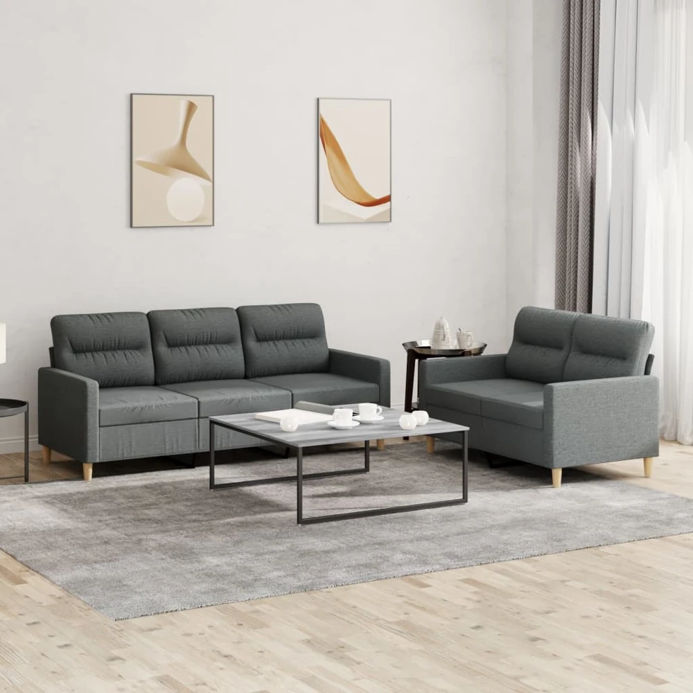 Sofa Sofos komplektas su pagalvėlėmis, 2 dalių, pilkas, audinys