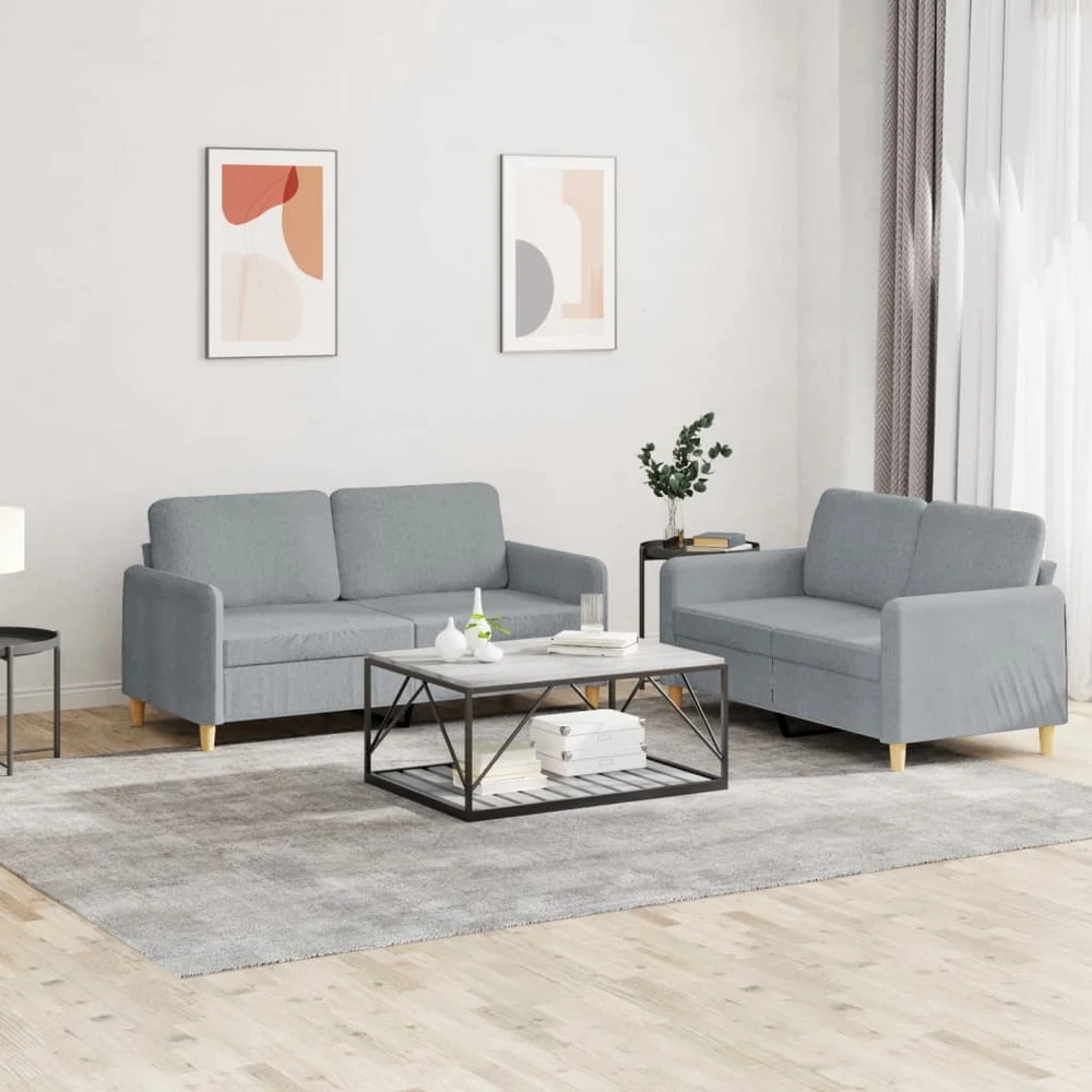 Sofa Sofos komplektas su pagalvėlėmis, 2 dalių, pilkas, audinys