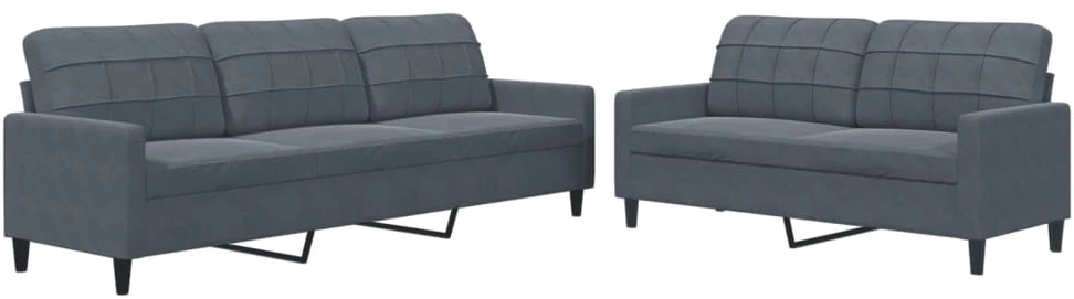 Sofa Sofos komplektas su pagalvėlėmis, 2 dalių, pilkas, aksomas