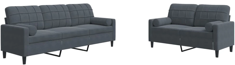 Sofa Sofos komplektas su pagalvėlėmis, 2 dalių, pilkas, aksomas