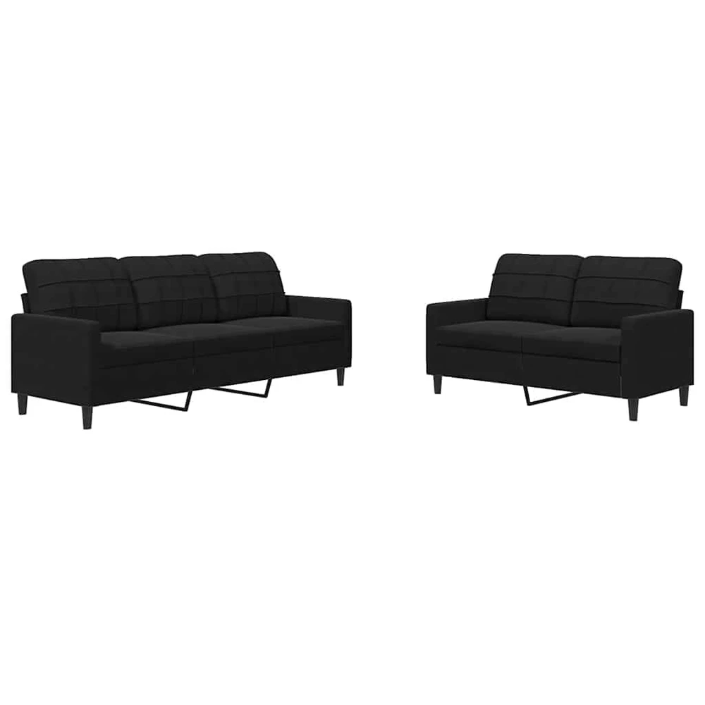 Sofa Sofos komplektas su pagalvėlėmis, 2 dalių, juodas, aksomas