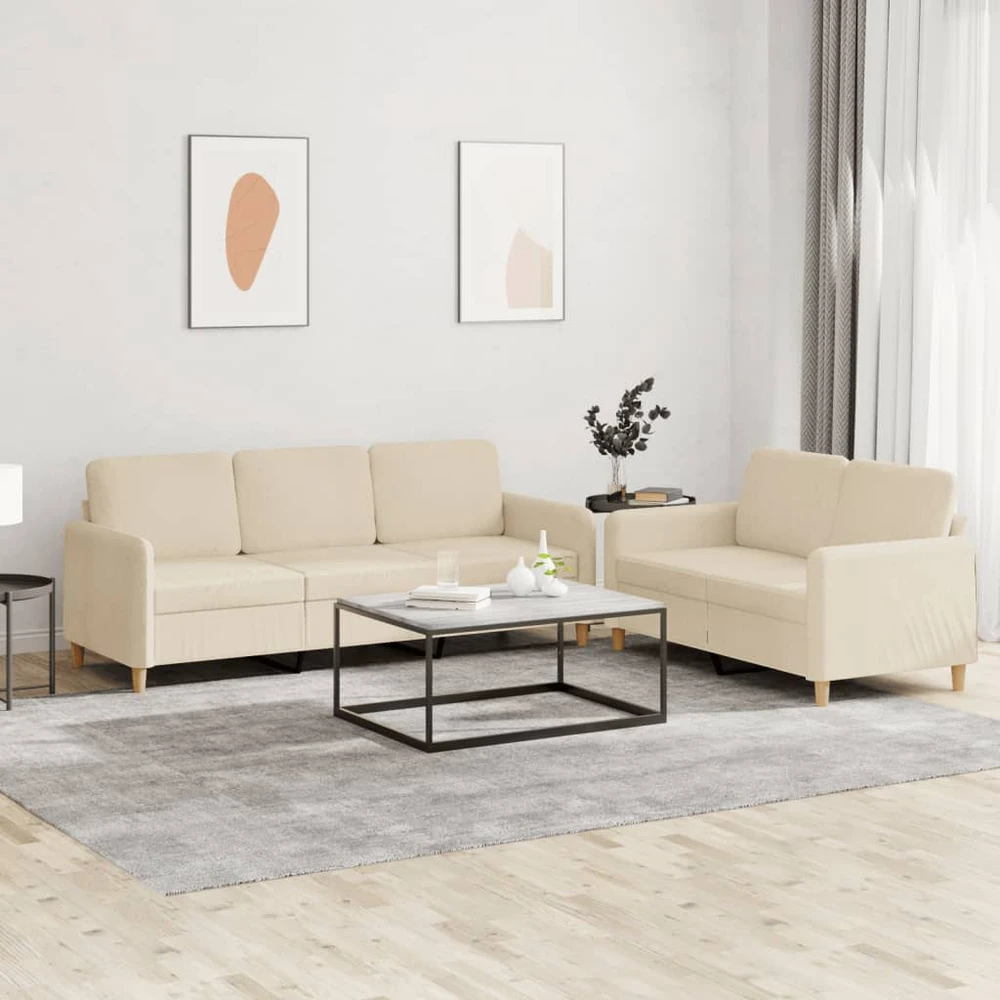 Sofa Sofos komplektas su pagalvėlėmis, 2 dalių, kreminis, audinys