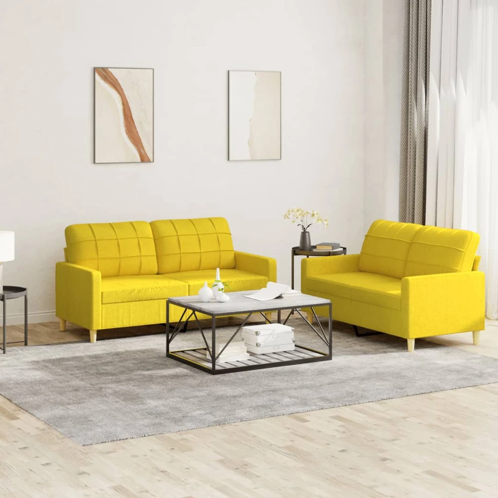 Sofa Sofos komplektas su pagalvėlėmis, 2 dalių, geltonas, audinys
