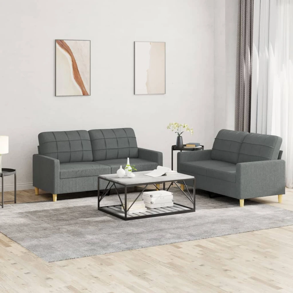 Sofa Sofos komplektas su pagalvėlėmis, 2 dalių, pilkas, audinys