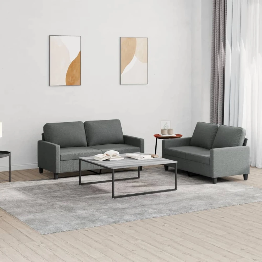 Sofa Sofos komplektas su pagalvėlėmis, 2 dalių, pilkas, audinys