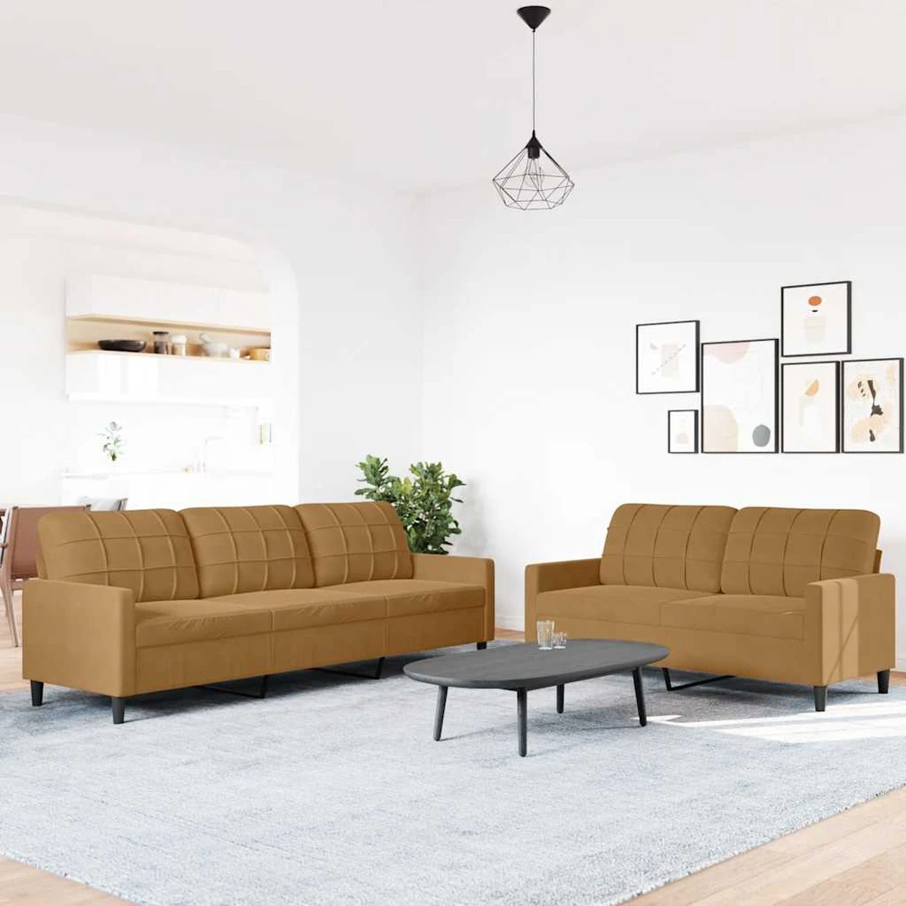 Sofa Sofos komplektas su pagalvėlėmis, 2 dalių, rudas, aksomas