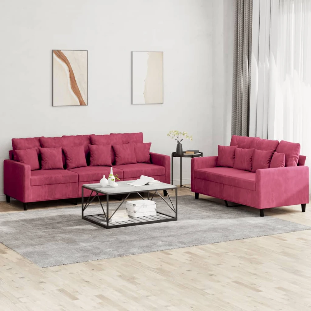 Sofa Sofos komplektas su pagalvėlėmis, 2 dalių, vyno, aksomas