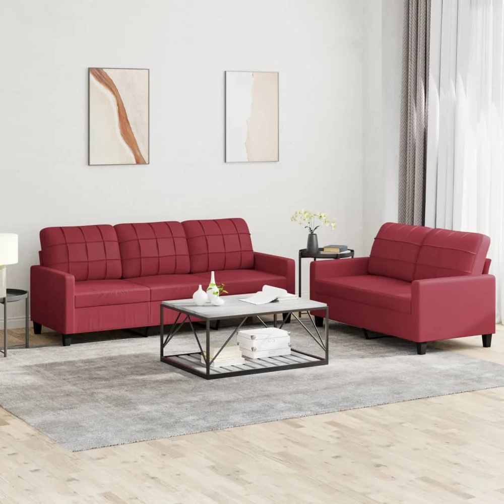 Sofa Sofos komplektas su pagalvėlėmis, 2 dalių, vyno, dirbtinė oda