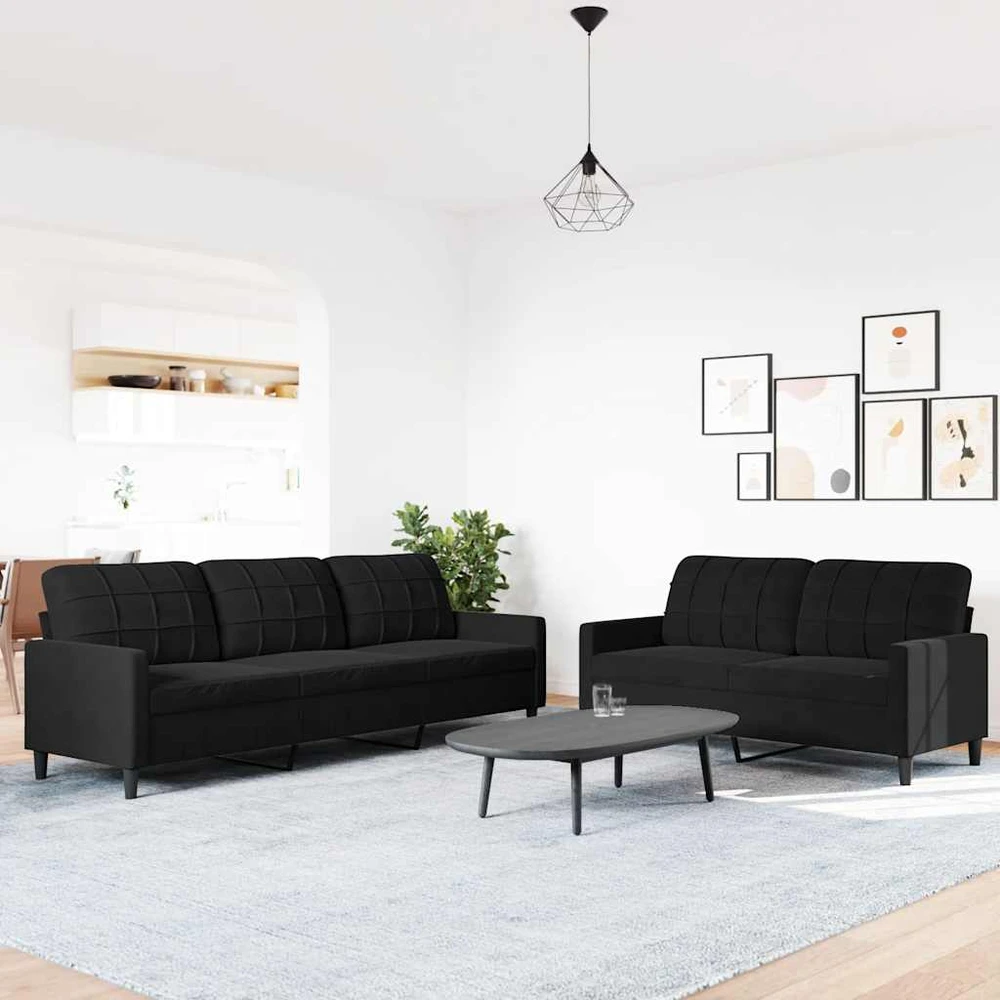 Sofa Sofos komplektas su pagalvėlėmis, 2 dalių, juodas, aksomas