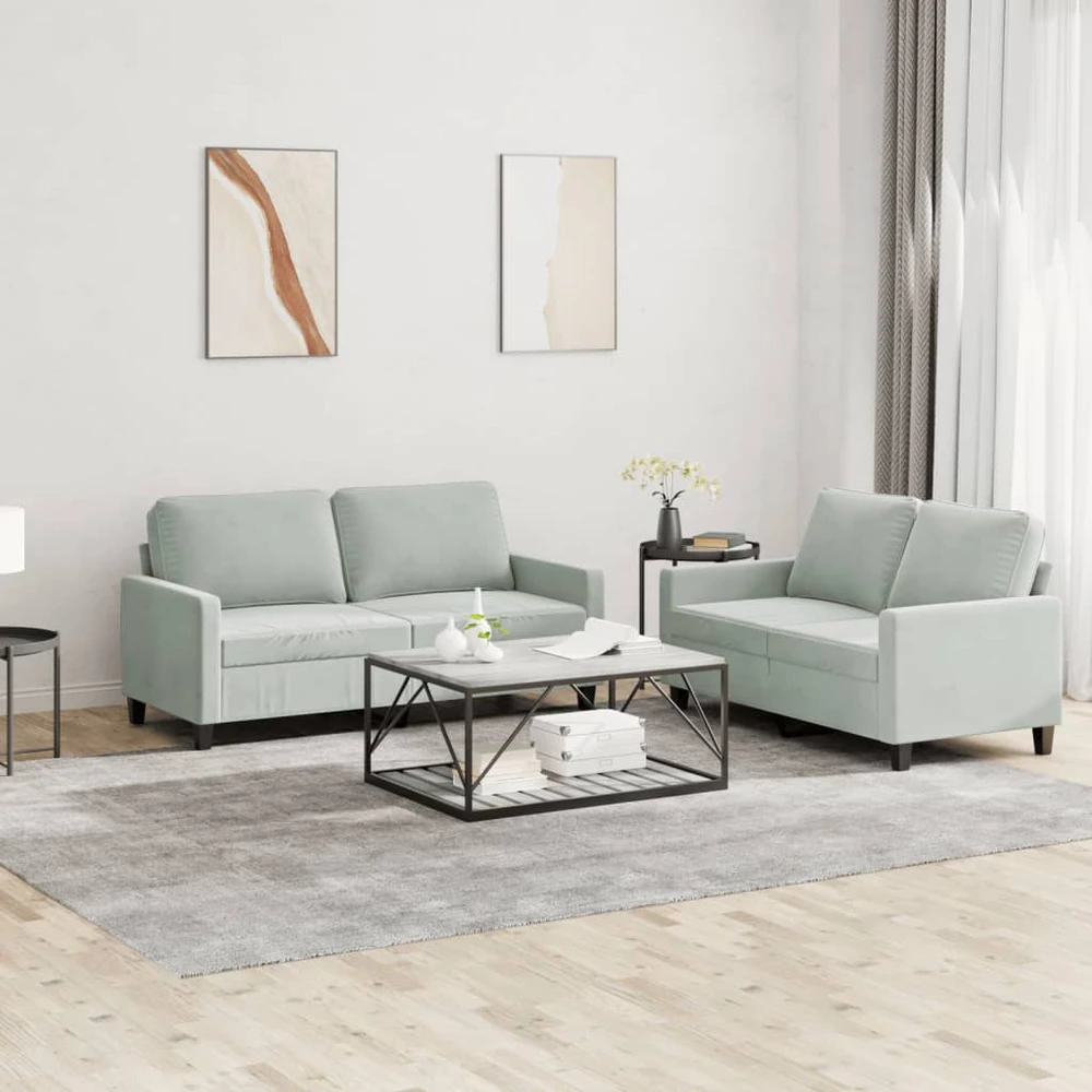 Sofa Sofos komplektas su pagalvėlėmis, 2 dalių, pilkas, aksomas