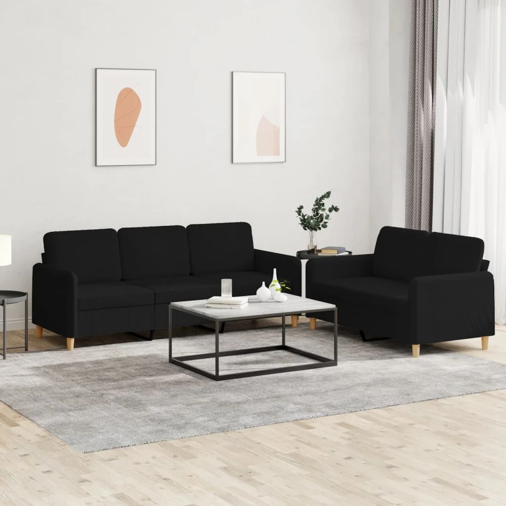 Sofa Sofos komplektas su pagalvėlėmis, 2 dalių, juodas, audinys