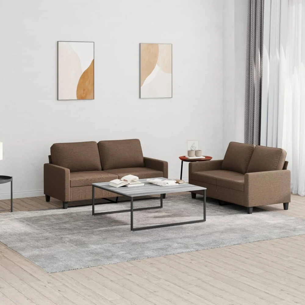 Sofa Sofos komplektas su pagalvėlėmis, 2 dalių, rudas, audinys