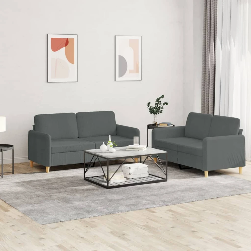 Sofa Sofos komplektas su pagalvėlėmis, 2 dalių, pilkas, audinys