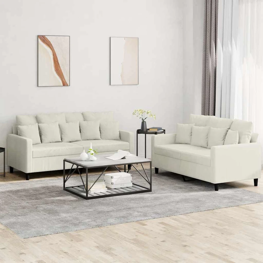 Sofa Sofos komplektas su pagalvėlėmis, 2 dalių, kreminis, aksomas