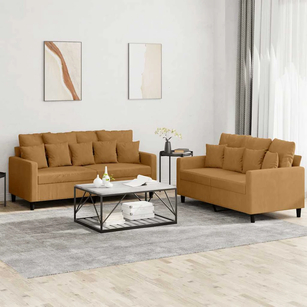 Sofa Sofos komplektas su pagalvėlėmis, 2 dalių, rudas, aksomas