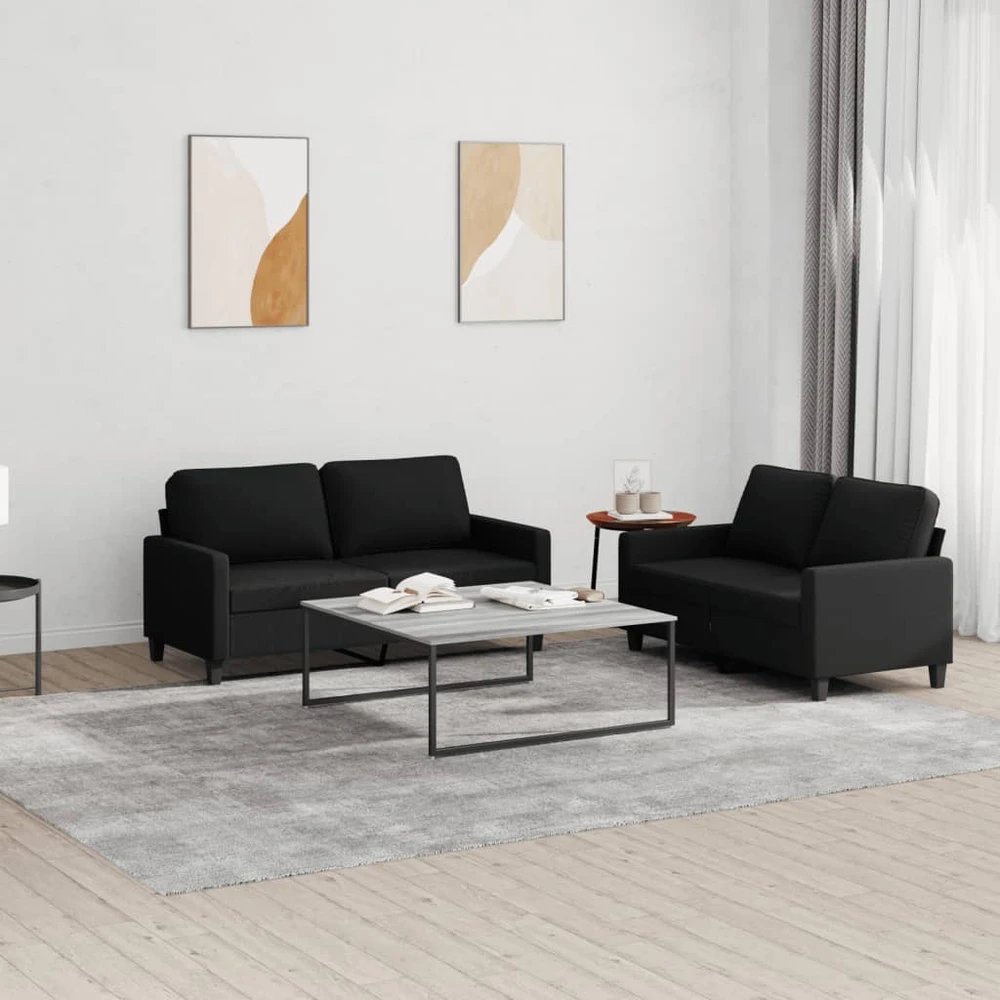 Sofa Sofos komplektas su pagalvėlėmis, 2 dalių, juodas, audinys