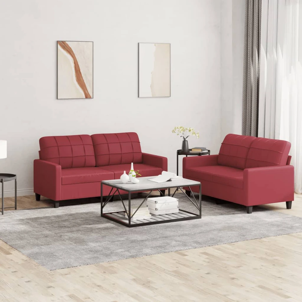 Sofa Sofos komplektas su pagalvėlėmis, 2 dalių, vyno, dirbtinė oda