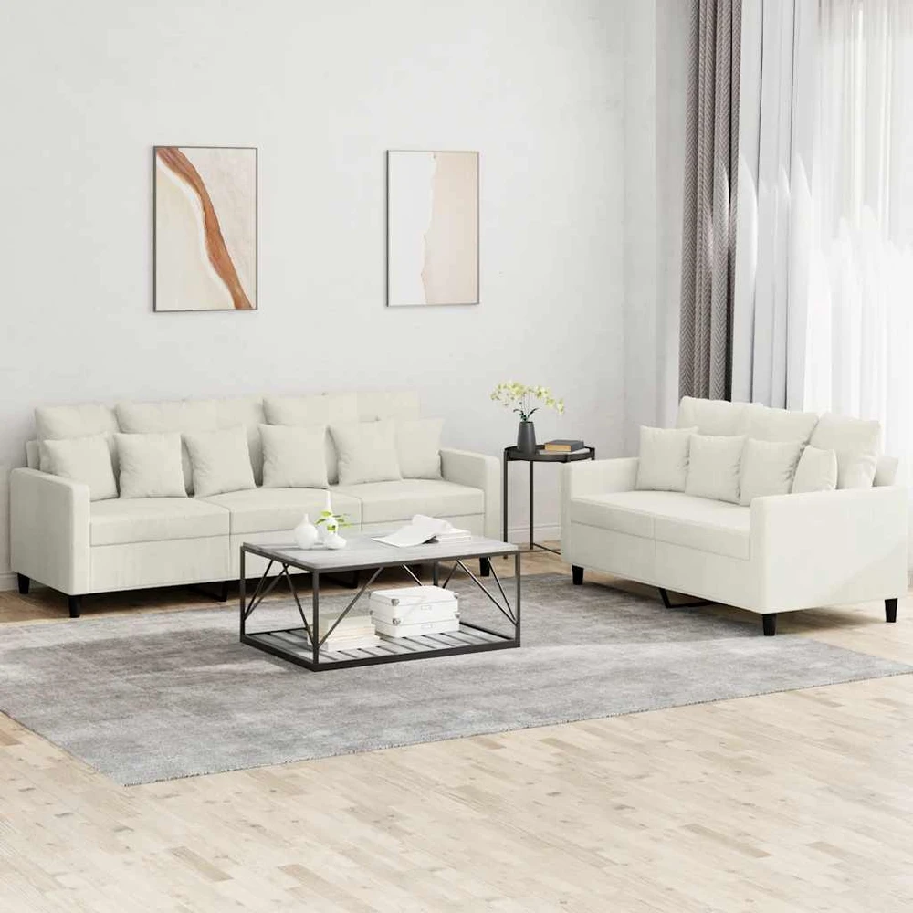Sofa Sofos komplektas su pagalvėlėmis, 2 dalių, kreminis, aksomas