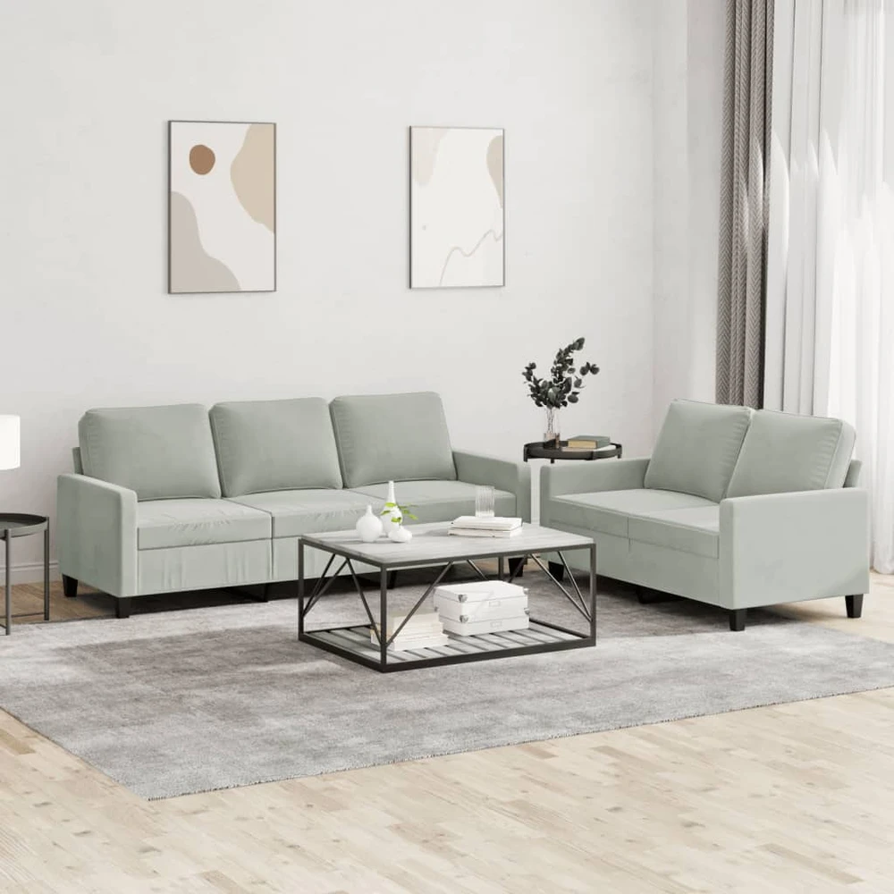 Sofa Sofos komplektas su pagalvėlėmis, 2 dalių, pilkas, aksomas