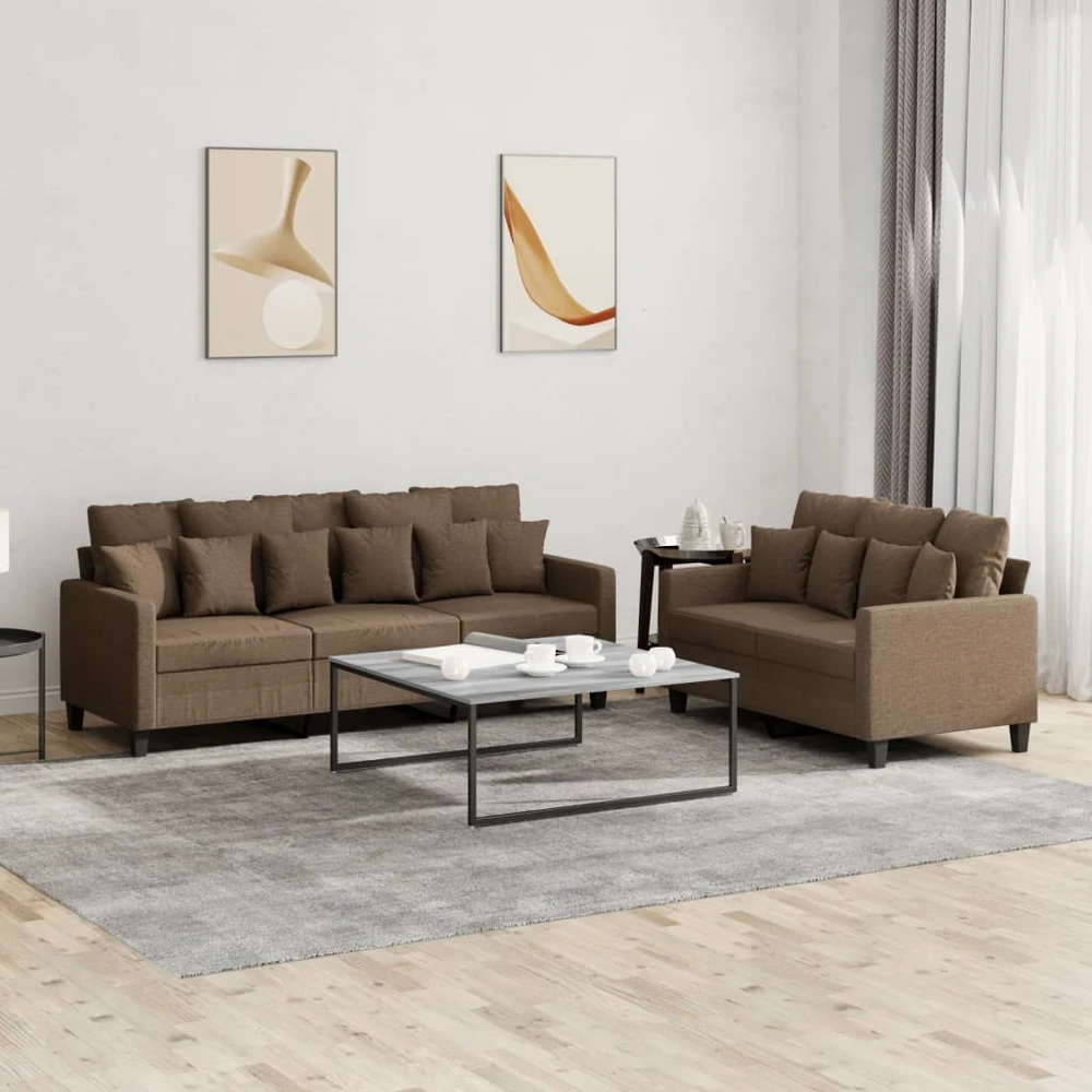 Sofa Sofos komplektas su pagalvėlėmis, 2 dalių, rudas, audinys