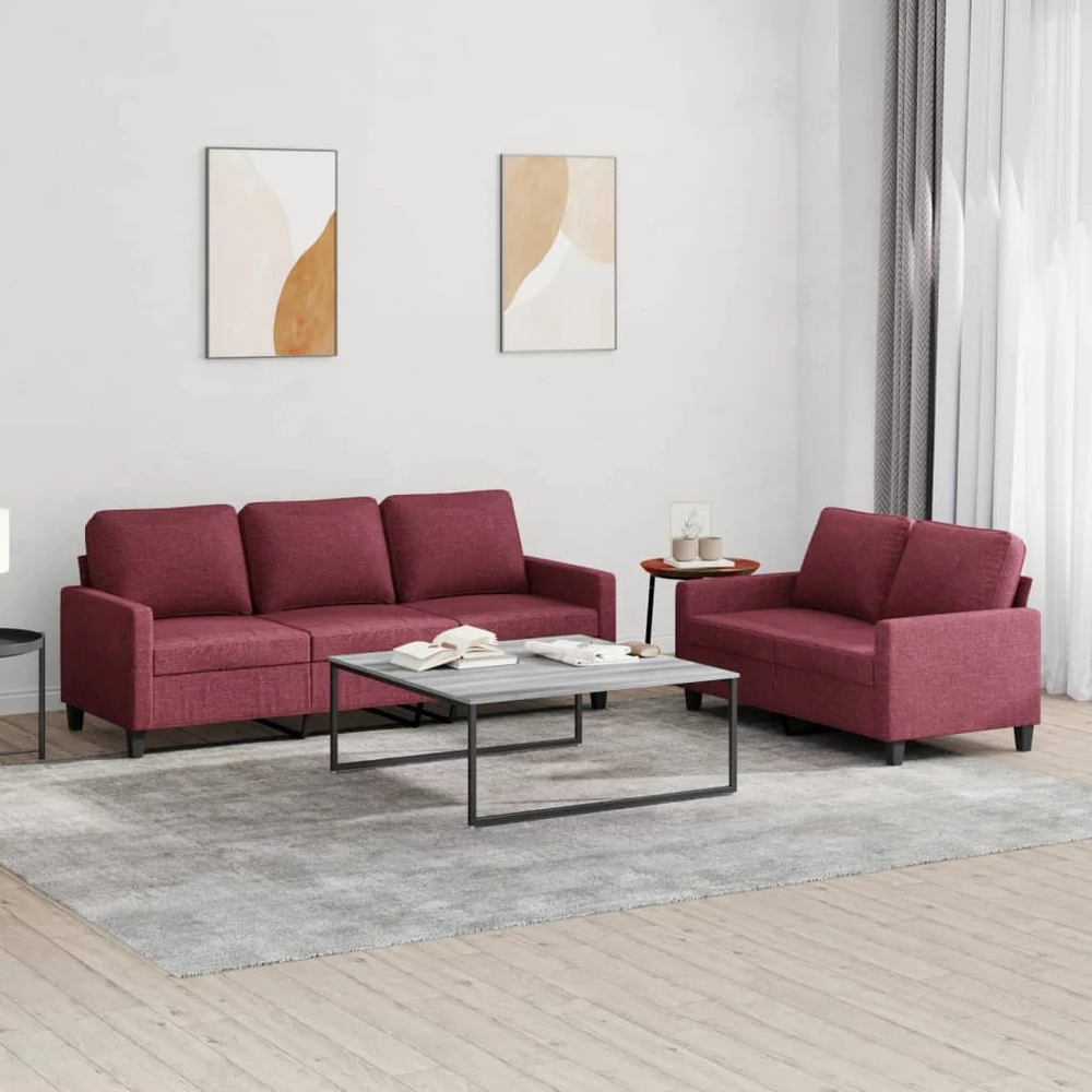 Sofa Sofos komplektas su pagalvėlėmis, 2 dalių, vyno, audinys