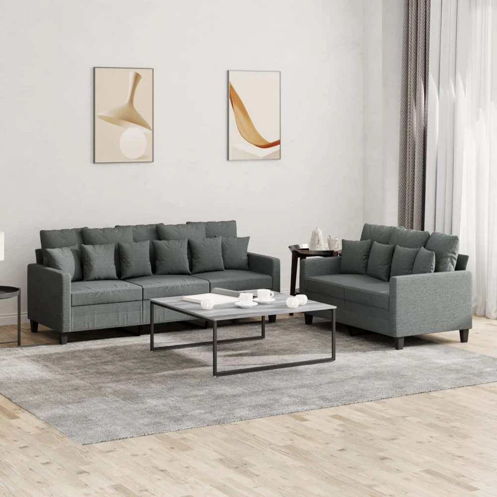 Sofa Sofos komplektas su pagalvėlėmis, 2 dalių, pilkas, audinys