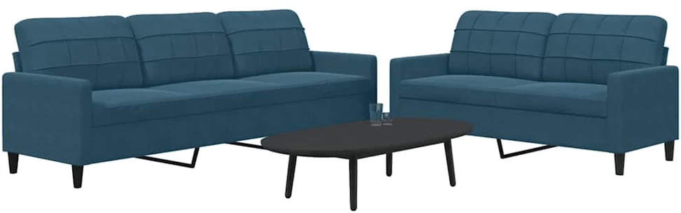 Sofa Sofos komplektas su pagalvėlėmis, 2 dalių, mėlynas, aksomas