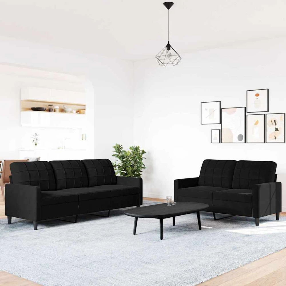 Sofa Sofos komplektas su pagalvėlėmis, 2 dalių, juodas, aksomas