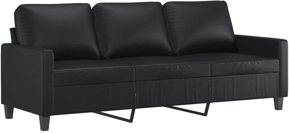 Sofa Sofos komplektas su pagalvėlėmis, 2 dalių, juodas, dirbtinė oda